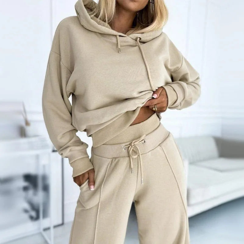 Women's fleece hooded winter two piece set