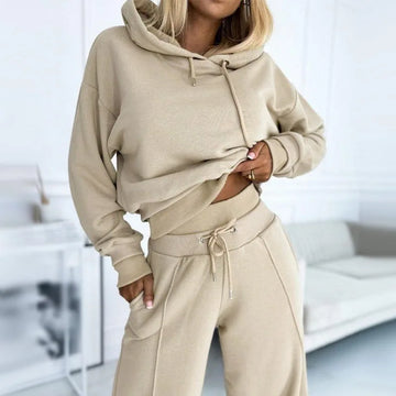 Women's fleece hooded winter two piece set