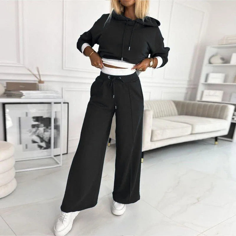 Women's fleece hooded winter two piece set