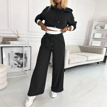 Women's fleece hooded winter two piece set