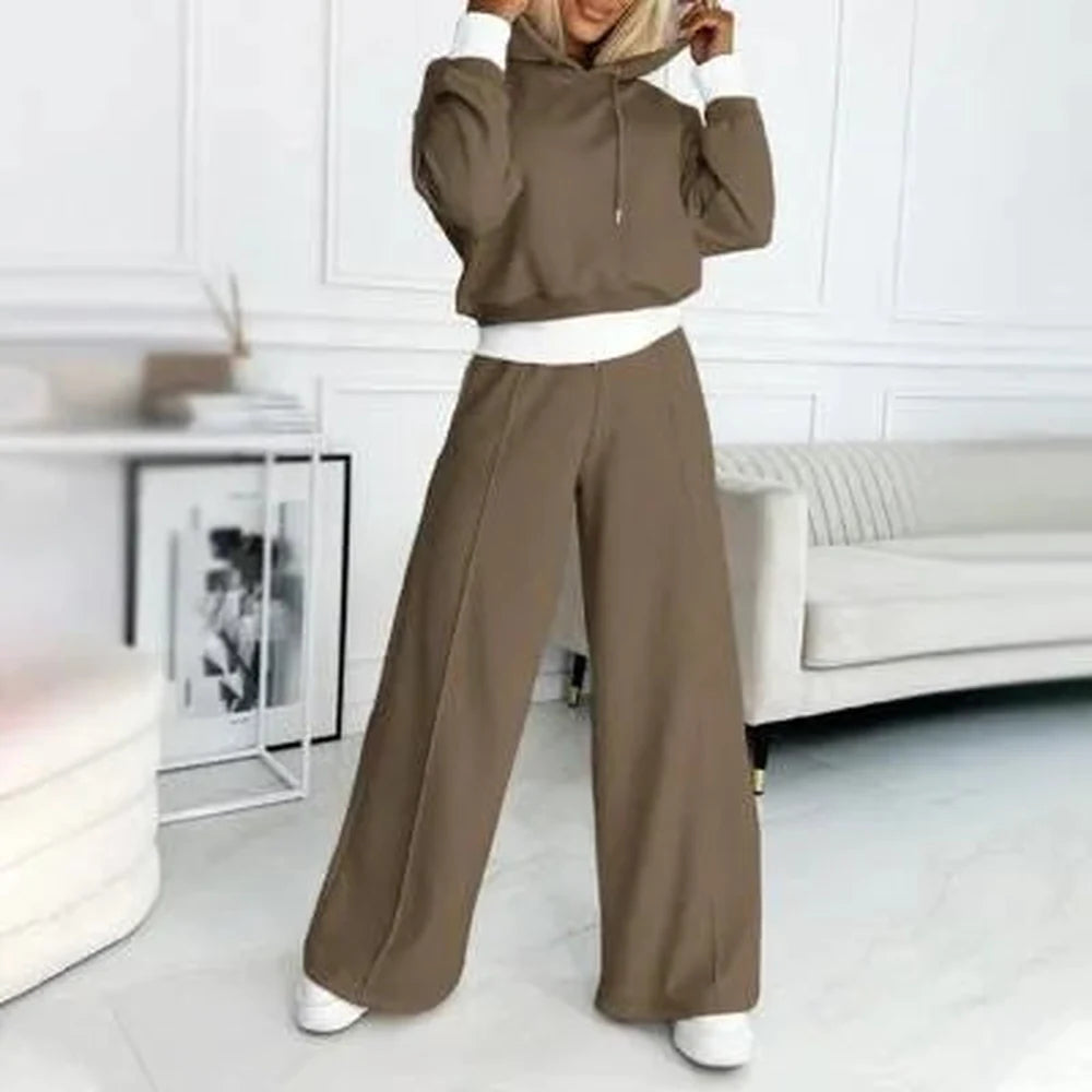 Women's fleece hooded winter two piece set