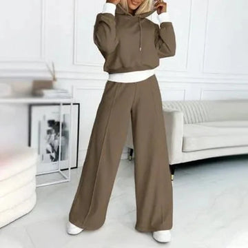 Women's fleece hooded winter two piece set