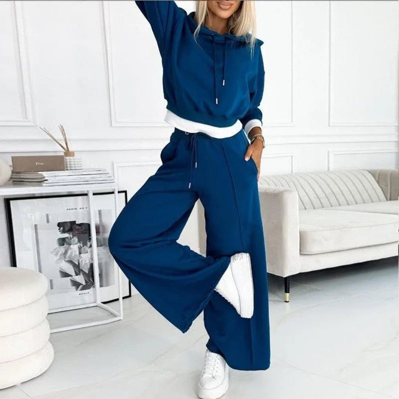 Women's fleece hooded winter two piece set