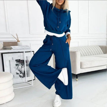 Women's fleece hooded winter two piece set