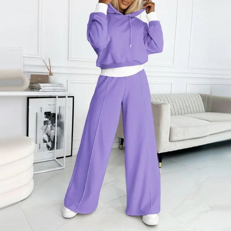 Women's fleece hooded winter two piece set