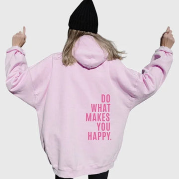 Women's winter fleece hoodie with text print on back - Light Pink - White Print