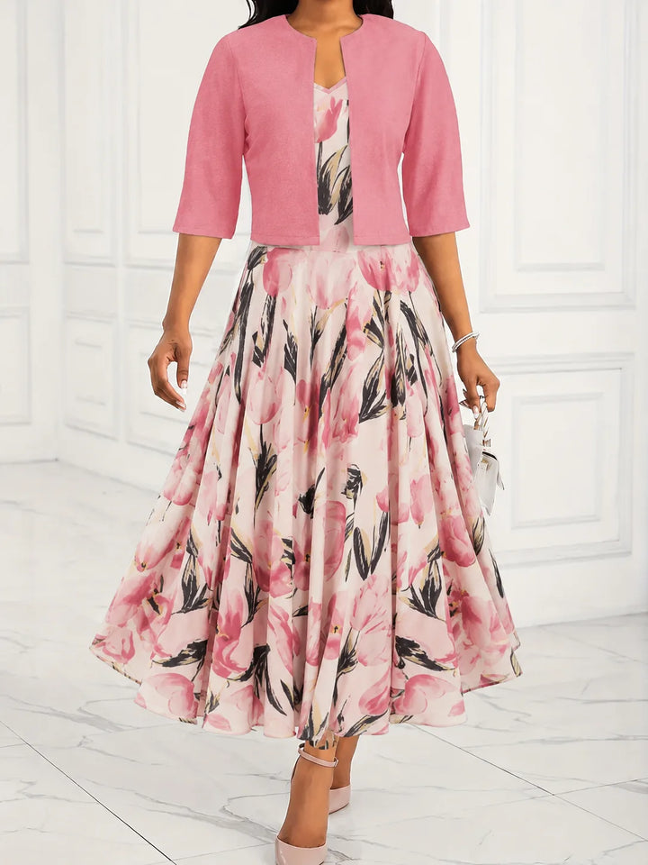 Women's Floral Winter Maxi Dress Set with Jacket