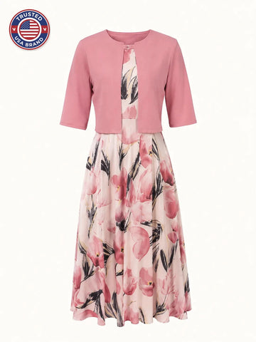 Women's Floral Winter Maxi Dress Set with Jacket