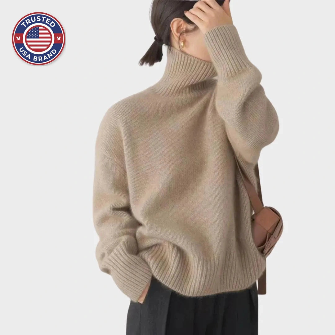 Women's fluffy knit winter roll neck sweater