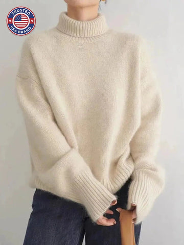 Women's fluffy knit winter roll neck sweater