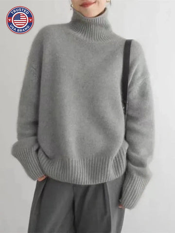 Women's fluffy knit winter roll neck sweater