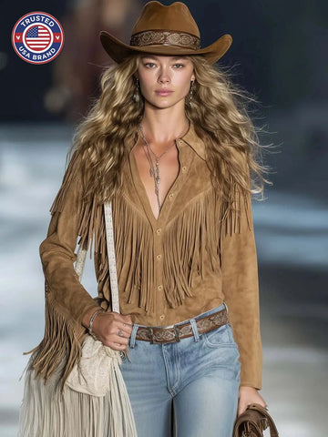 Women's Fringe Western Long Sleeve Winter Shirt
