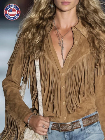 Women's Fringe Western Long Sleeve Winter Shirt