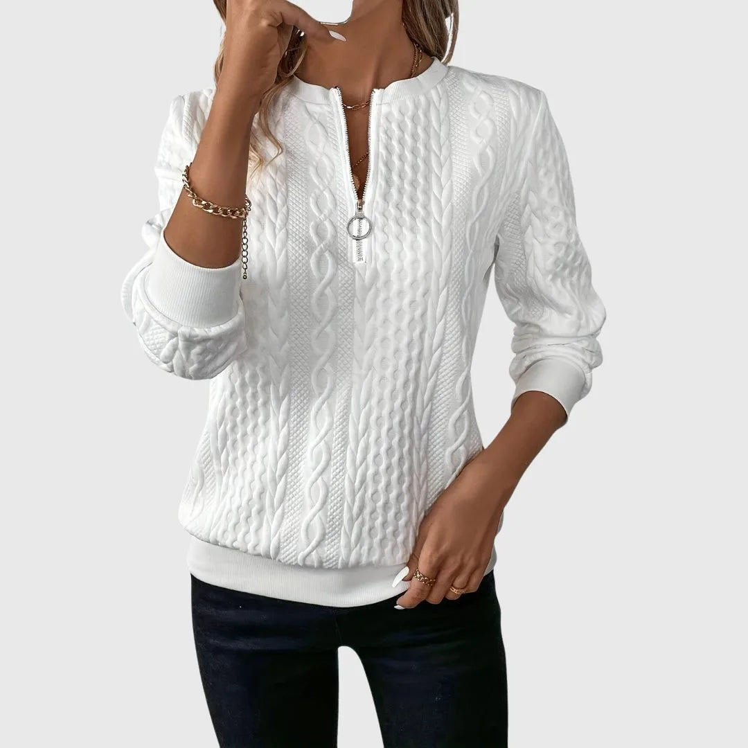 Women's half-zip stand collar winter cable knit sweater