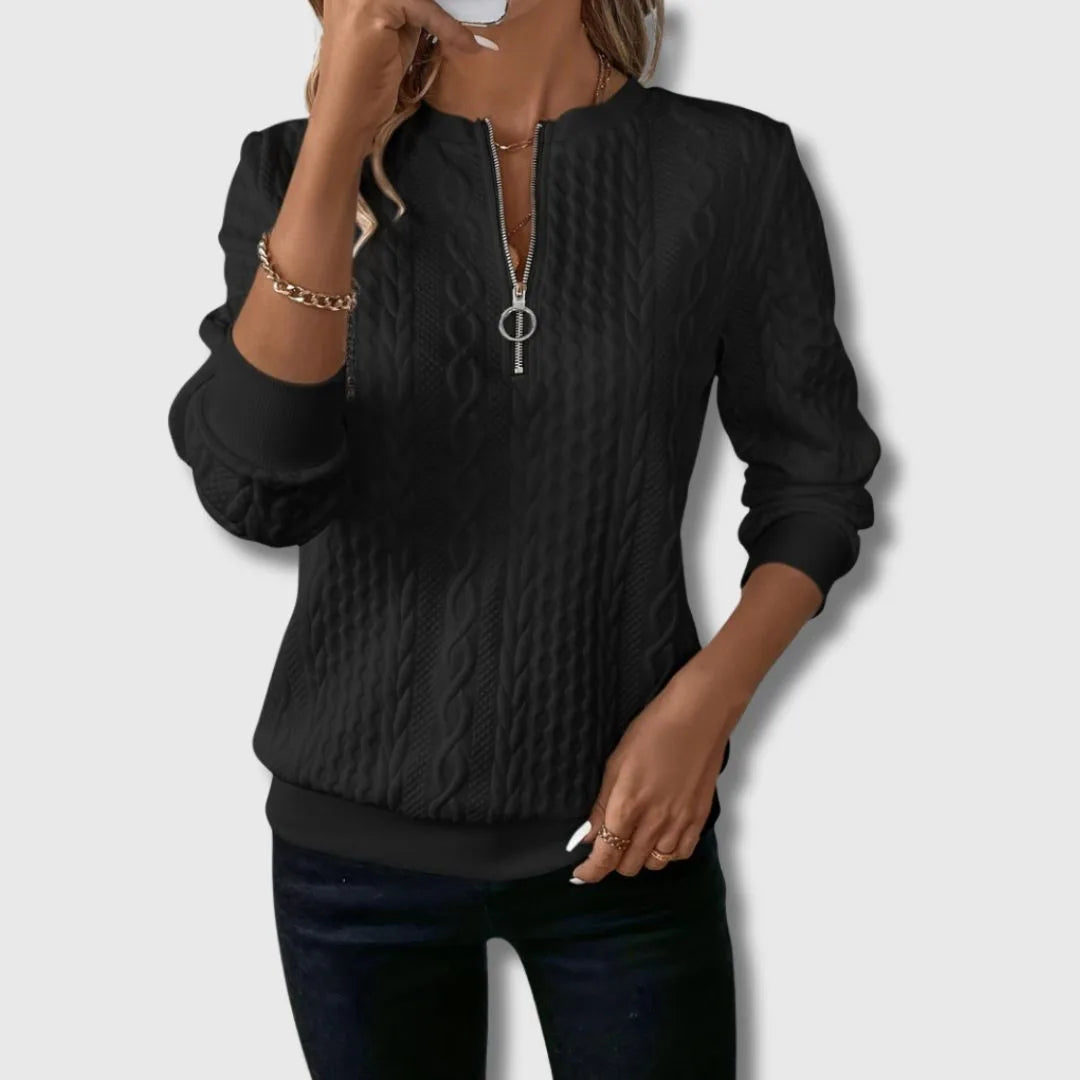Women's half-zip stand collar winter cable knit sweater