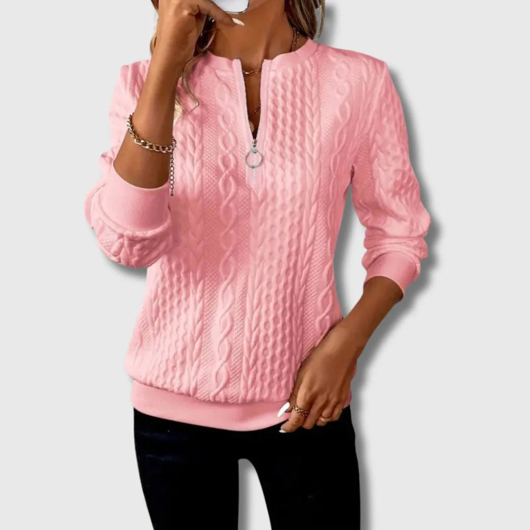 Women's half-zip stand collar winter cable knit sweater