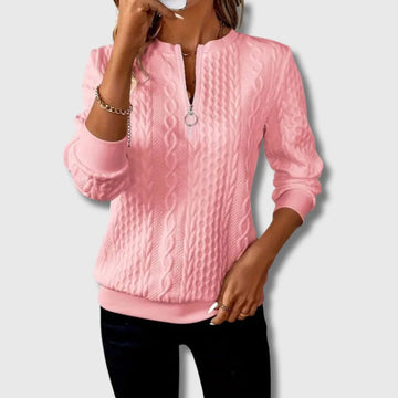 Women's half-zip stand collar winter cable knit sweater