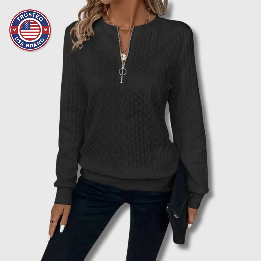 Women's half-zip stand collar winter cable knit sweater