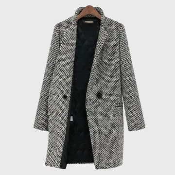 Women's houndstooth tweed double-breasted winter wool coat