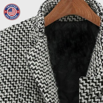 Women's houndstooth tweed double-breasted winter wool coat
