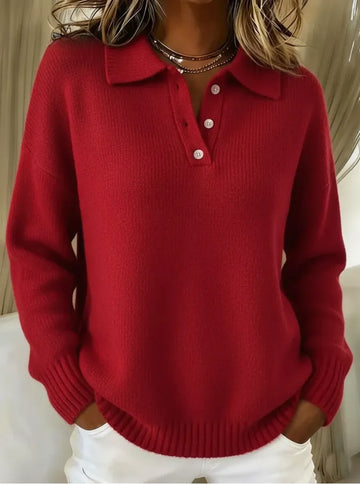Women's knit button-front collared winter sweater