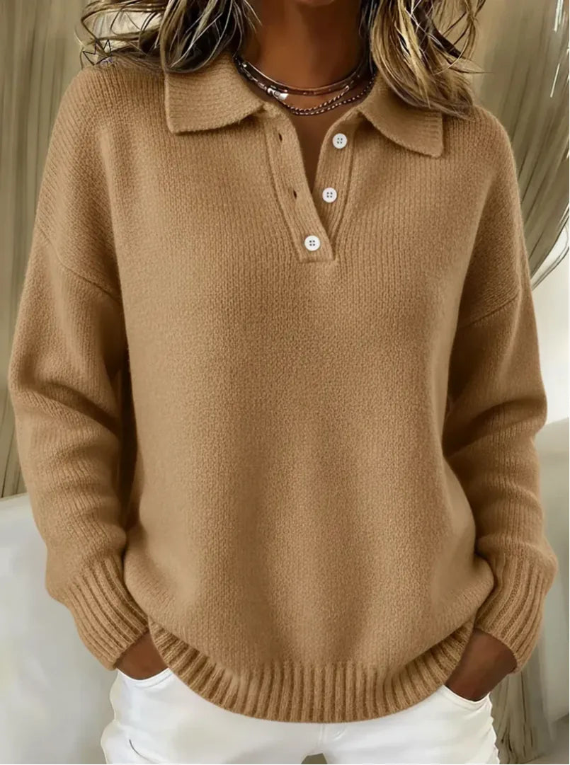 Women's knit button-front collared winter sweater