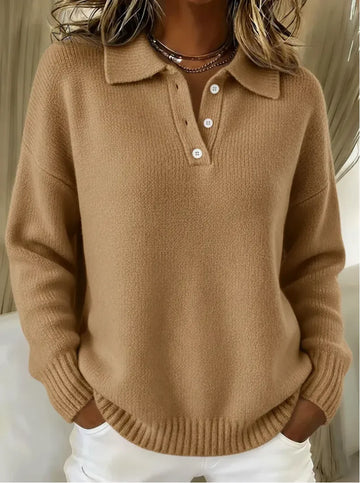 Women's knit button-front collared winter sweater