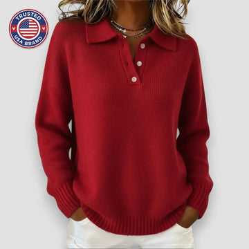 Women's knit button-front collared winter sweater