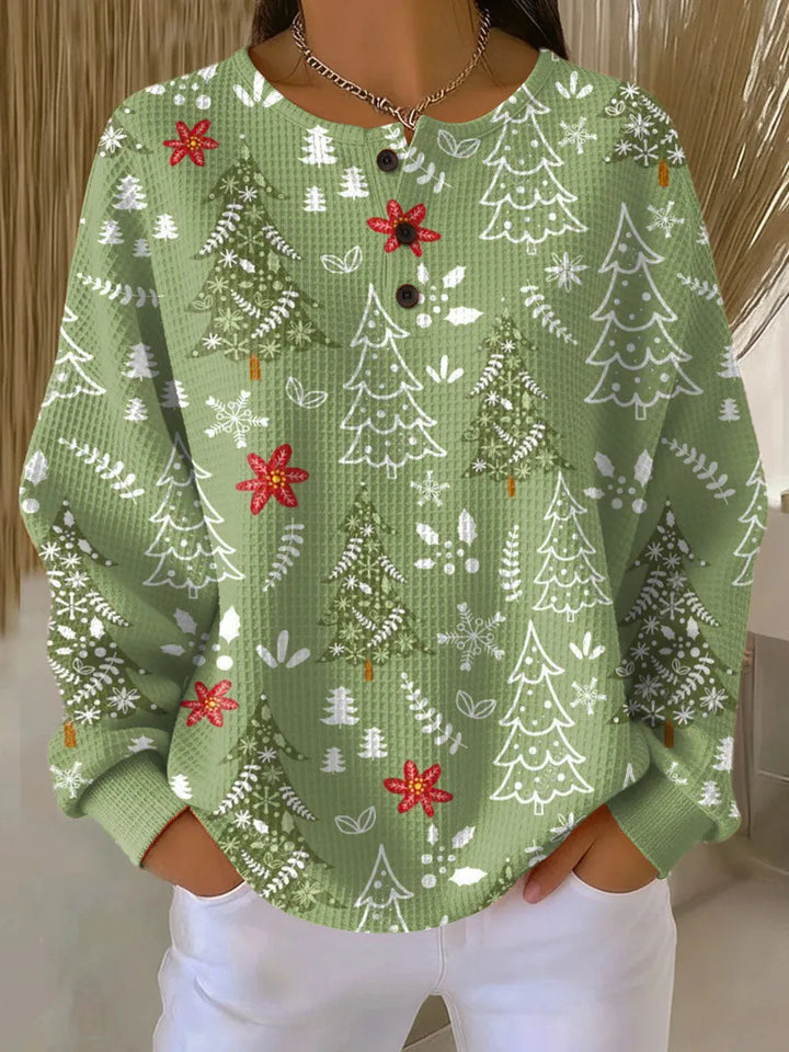 Women's knit button-front crew neck winter sweater