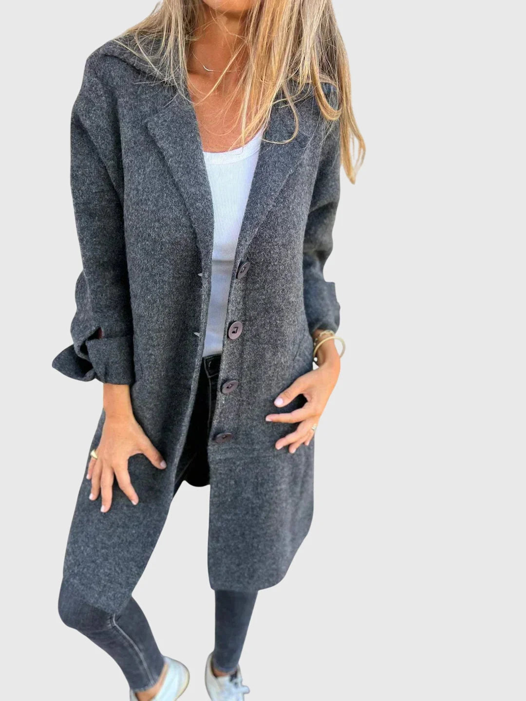 Women's knit button-front notch lapel winter cardigan with cuffed sleeves - Pink