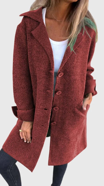 Women's knit button-front notch lapel winter cardigan with cuffed sleeves - Pink
