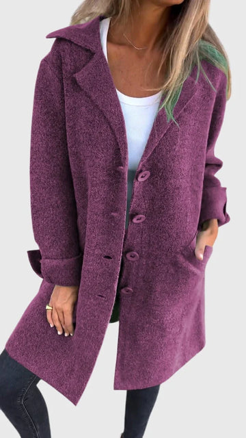 Women's knit button-front notch lapel winter cardigan with cuffed sleeves - Pink