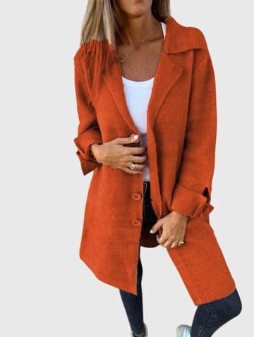 Women's knit button-front notch lapel winter cardigan with cuffed sleeves - Pink