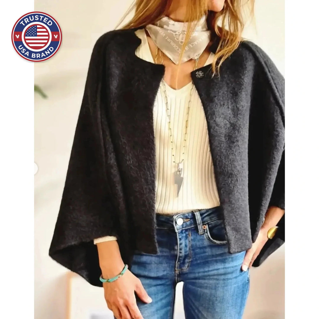 Women's knit button-front stand collar winter cardigan with two decorative