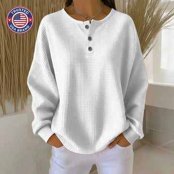 Women's knit crew neck winter sweater with button placket