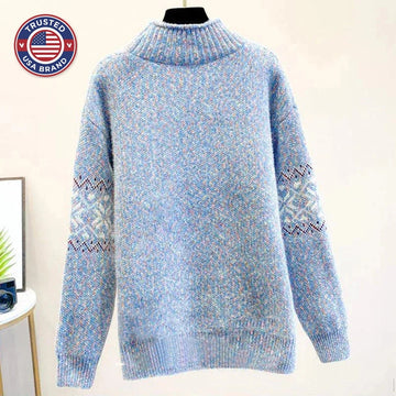 Women's knit roll neck winter fair isle sweater with flecked texture