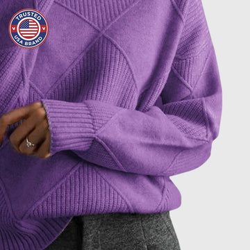 Women's knit winter roll neck sweater with textured diamond