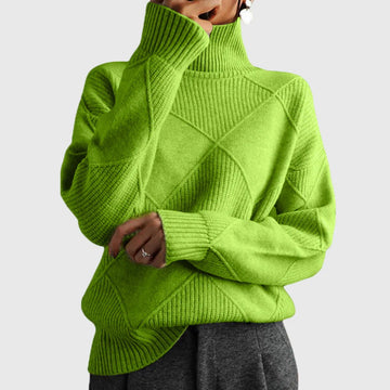 Women's knit winter roll neck sweater with textured diamond