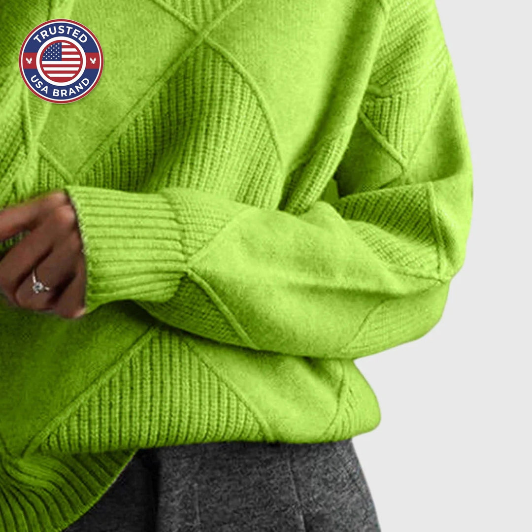 Women's knit winter roll neck sweater with textured diamond