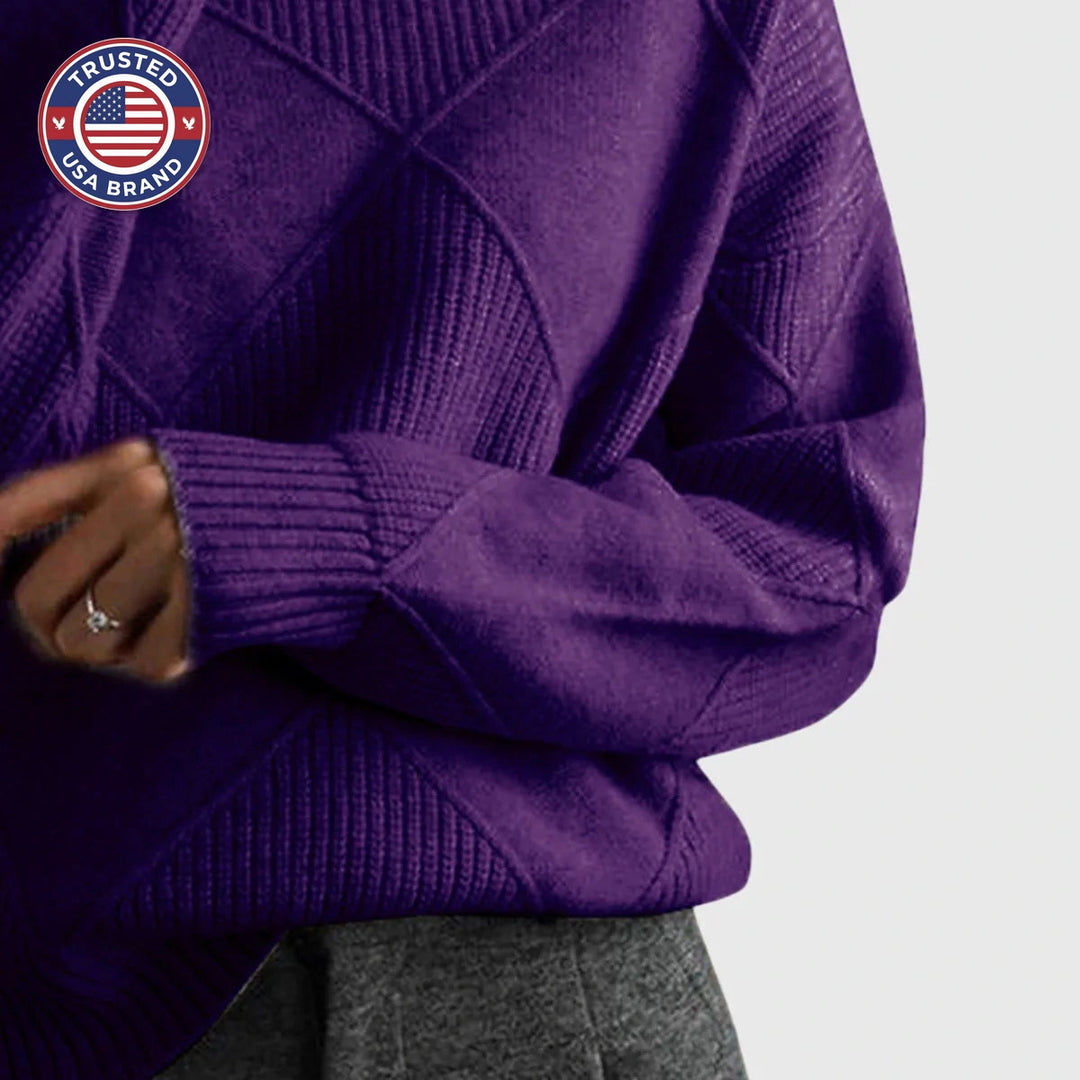 Women's knit winter roll neck sweater with textured diamond
