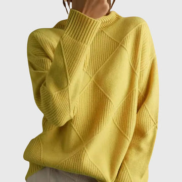 Women's knit winter roll neck sweater with textured diamond