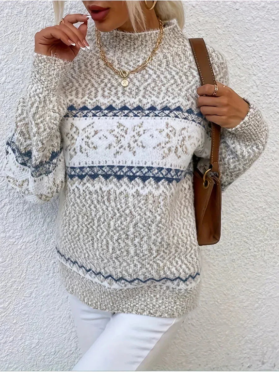 Women's knit stand collar winter fair isle sweater