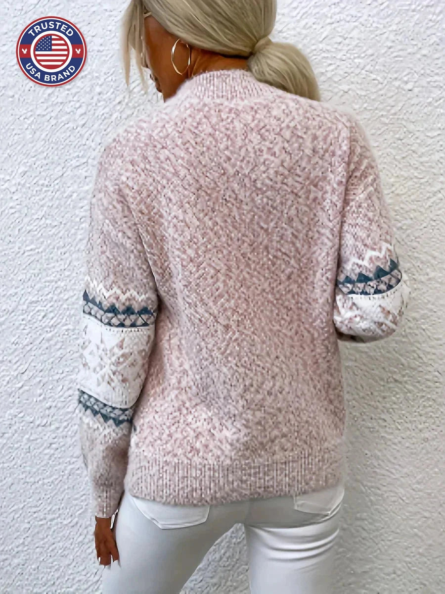 Women's knit stand collar winter fair isle sweater