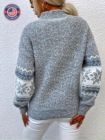 Women's knit stand collar winter fair isle sweater