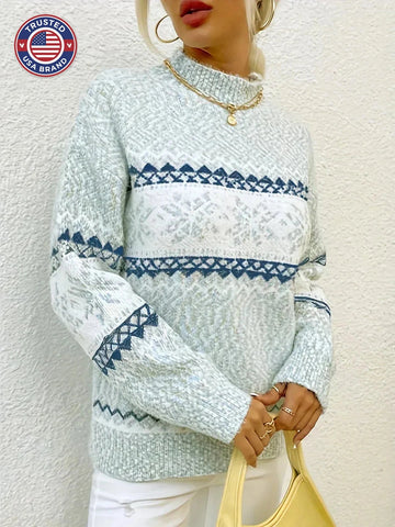 Women's knit stand collar winter fair isle sweater