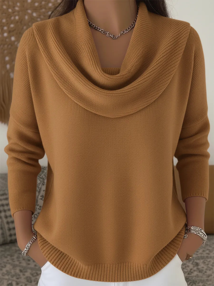 Women's knit winter sweater with cowl neck