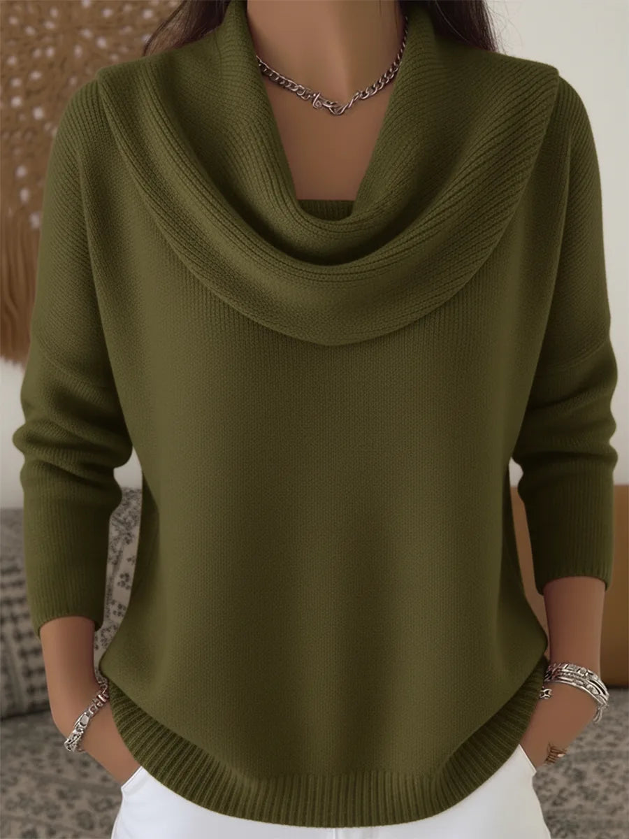 Women's knit winter sweater with cowl neck