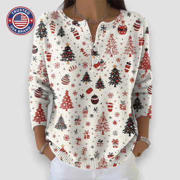 Women's knit v-neck winter sweater with christmas pattern