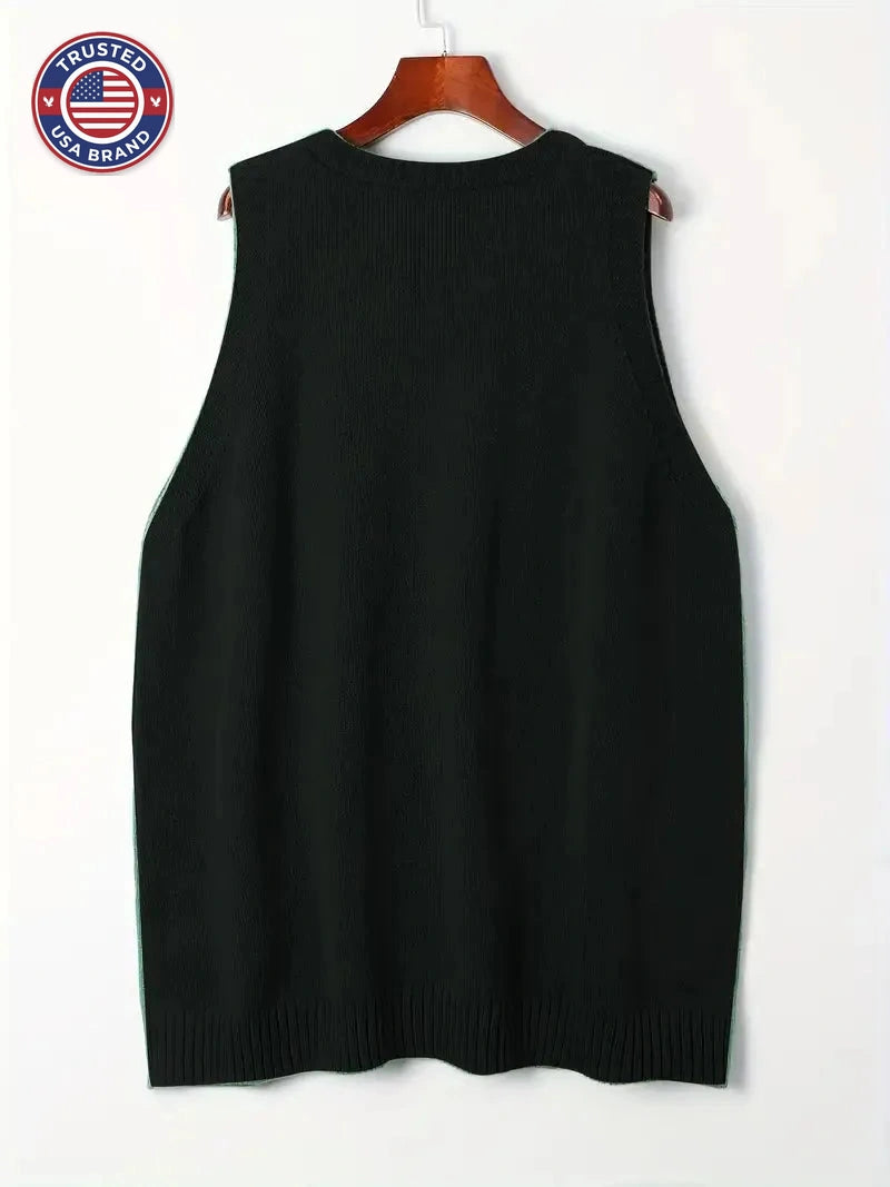 Women's knit v-neck winter sweater with front patch pockets