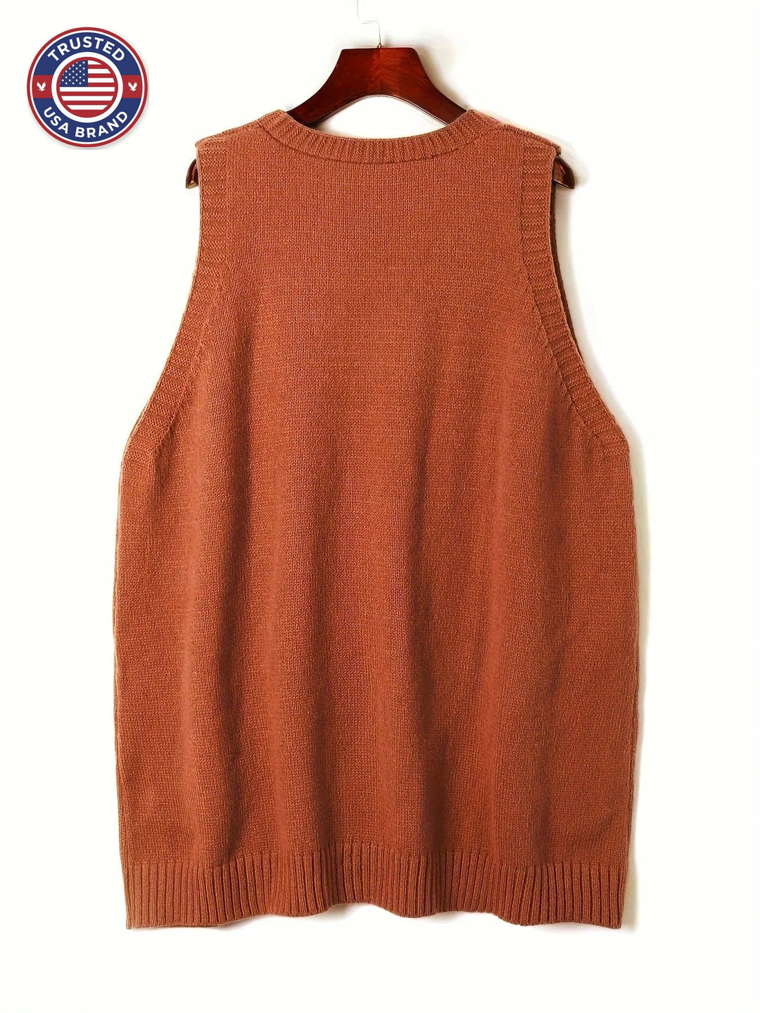 Women's knit v-neck winter sweater with front patch pockets